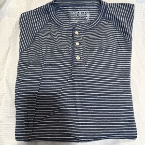 Faherty Navy and White Striped Long Sleeve Shirt